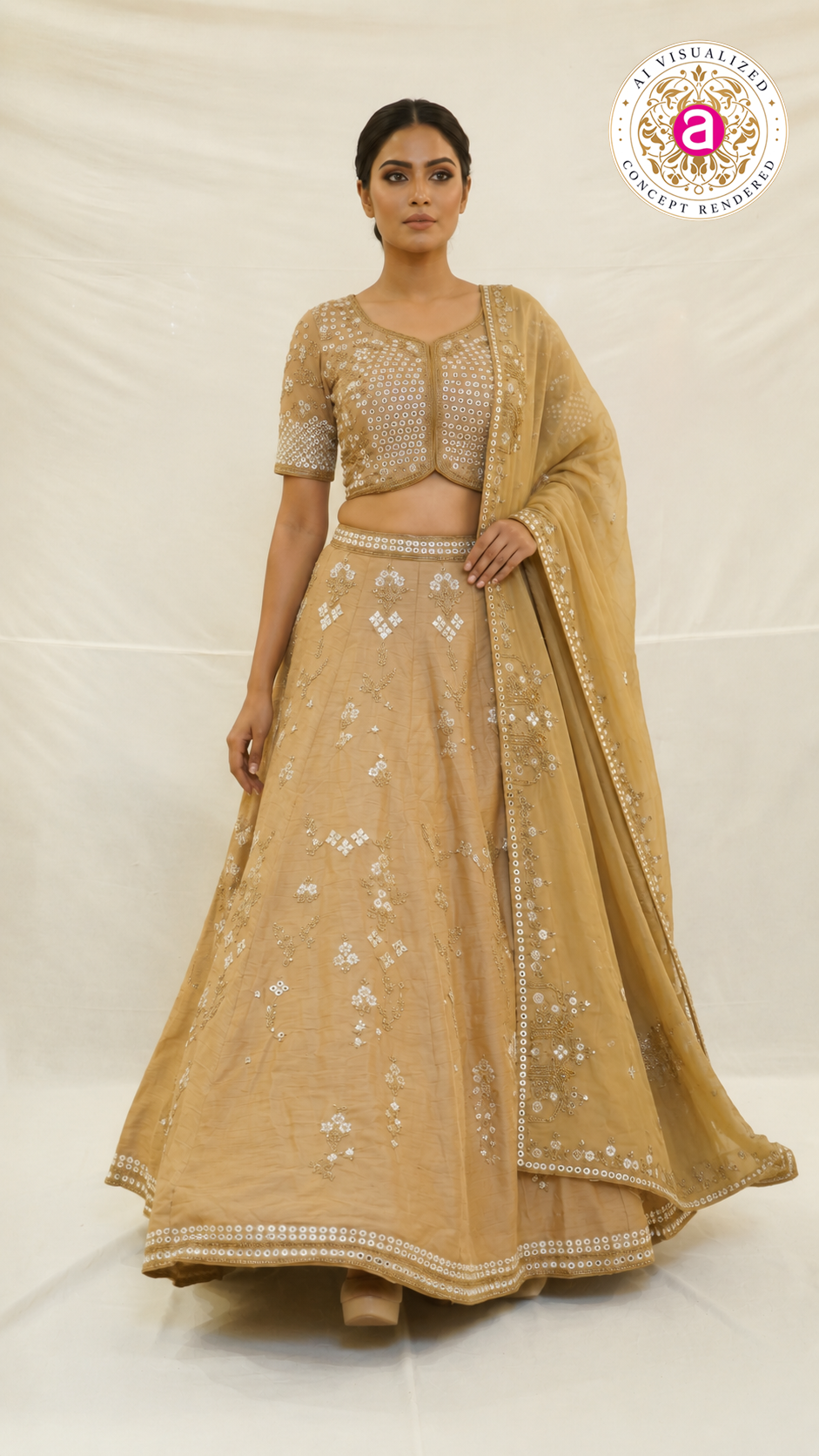 Champagne Gold Mirror Embellished Designer Lehenga Set