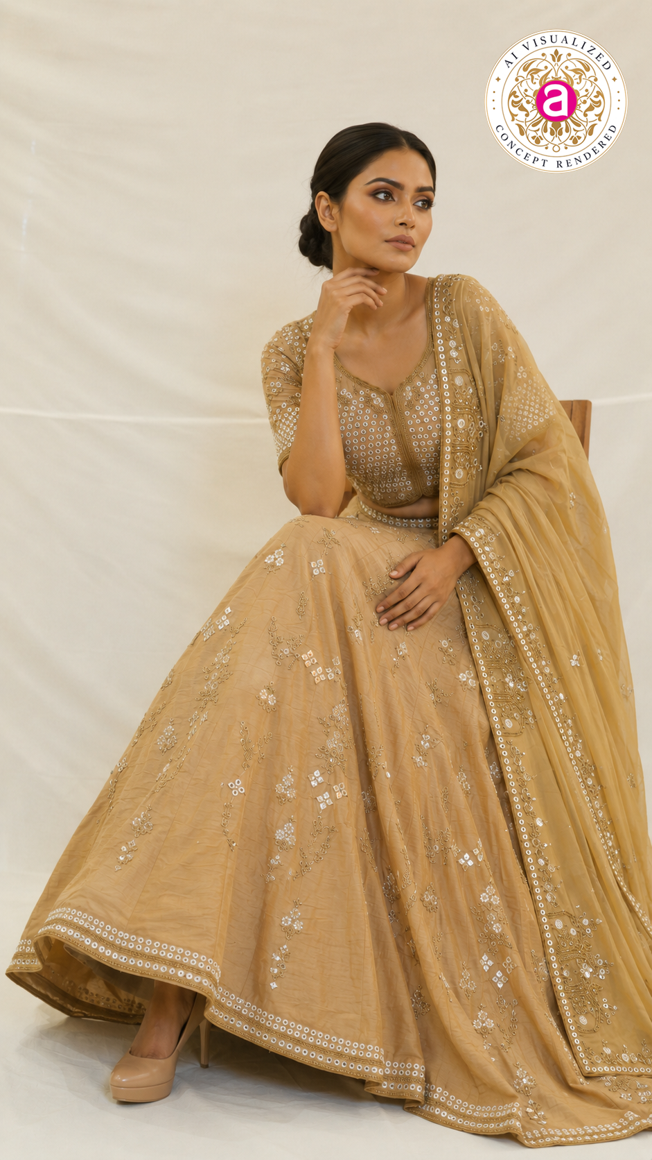Champagne Gold Mirror Embellished Designer Lehenga Set