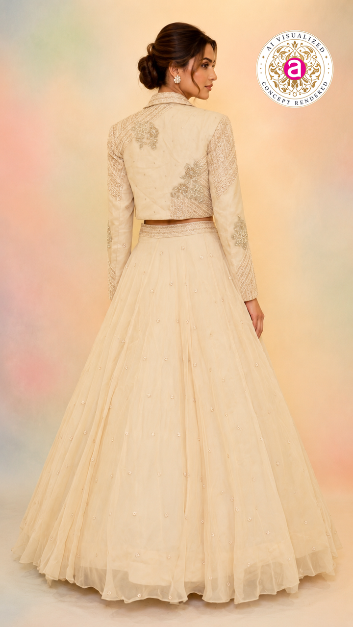 Ivory Indo-Western Lehenga Set with Embroidered Jacket & Contemporary Corset Blouse