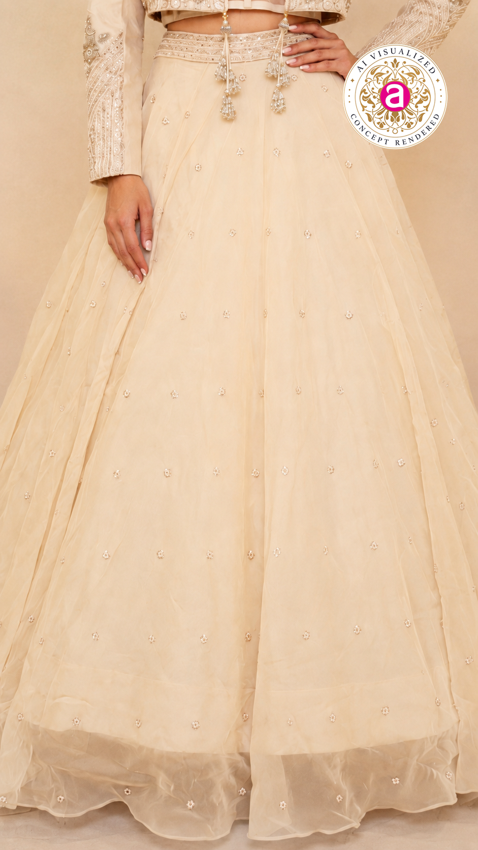 Ivory Indo-Western Lehenga Set with Embroidered Jacket & Contemporary Corset Blouse