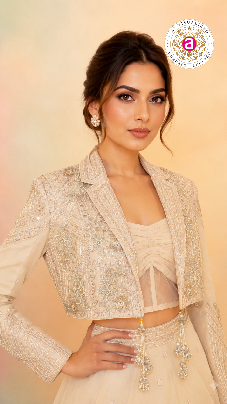 Ivory Indo-Western Lehenga Set with Embroidered Jacket & Contemporary Corset Blouse