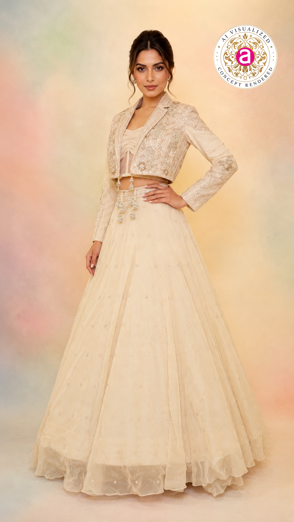 Ivory Indo-Western Lehenga Set with Embroidered Jacket & Contemporary Corset Blouse