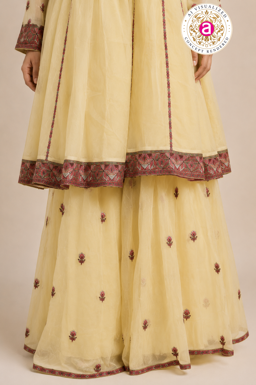 Pastel Yellow Embroidered Sharara Set with Heritage Motif Kurta