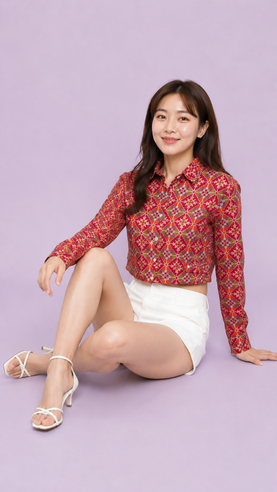 Women’s Red Geometric Printed Crop Shirt