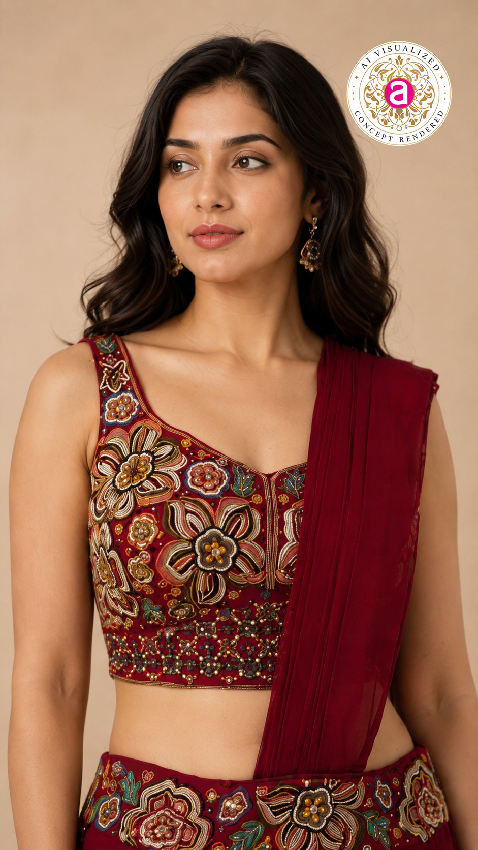 Ruby Red Embroidered Indo-Western Draped Saree Set