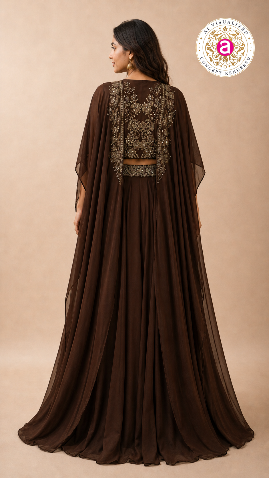 Espresso Brown Embellished Cape Sharara Set