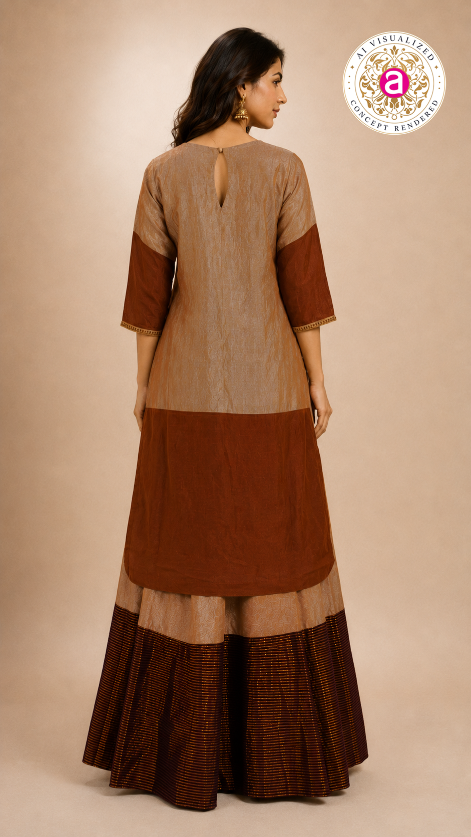 Rust Brown Colourblock Kurta with Striped Palazzo Set