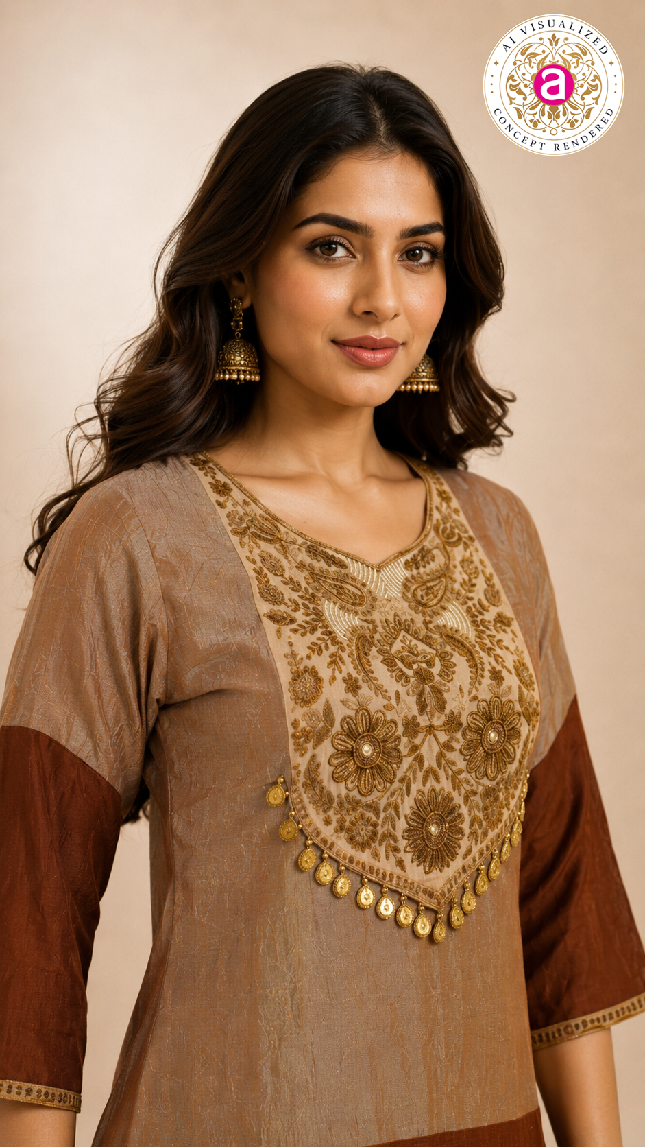 Rust Brown Colourblock Kurta with Striped Palazzo Set