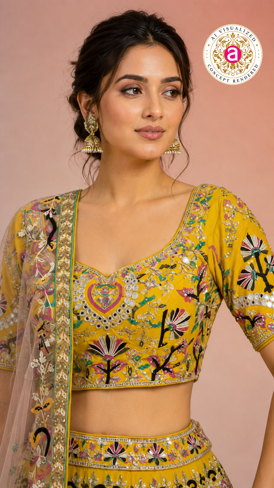 Yellow Multicolor Embroidered Designer Lehenga Choli with Net Dupatta