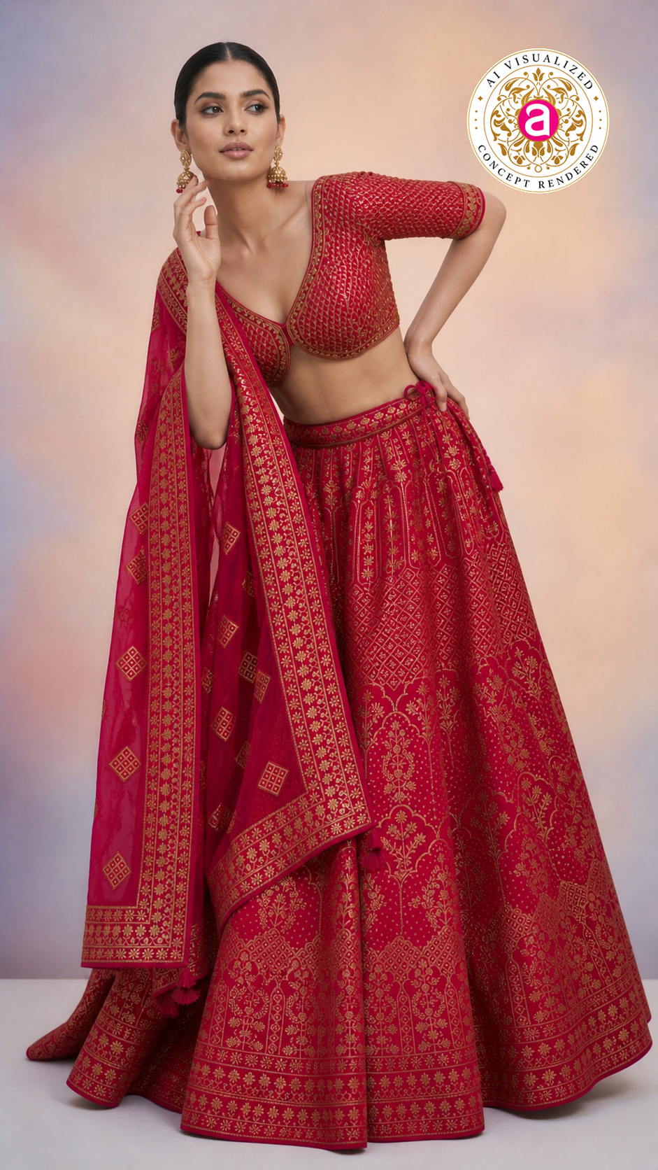 Red & Gold Banarasi Designer Lehenga Choli with Woven Dupatta