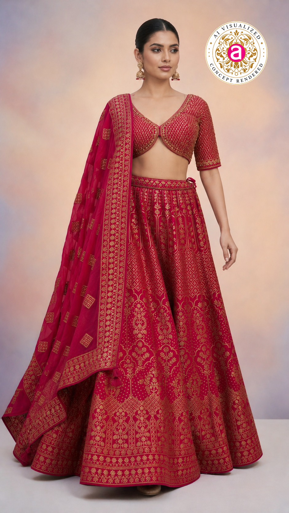 Red & Gold Banarasi Designer Lehenga Choli with Woven Dupatta