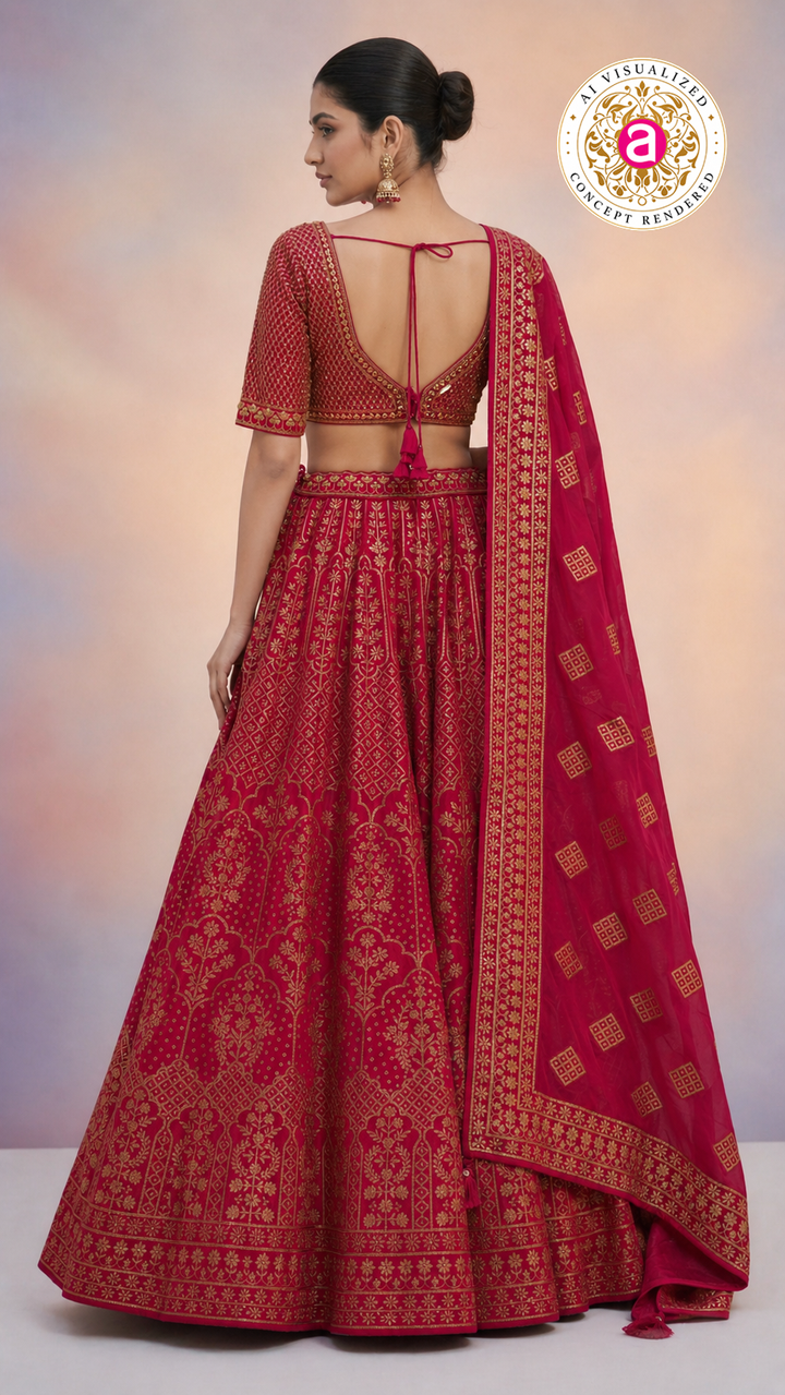 Red & Gold Banarasi Designer Lehenga Choli with Woven Dupatta