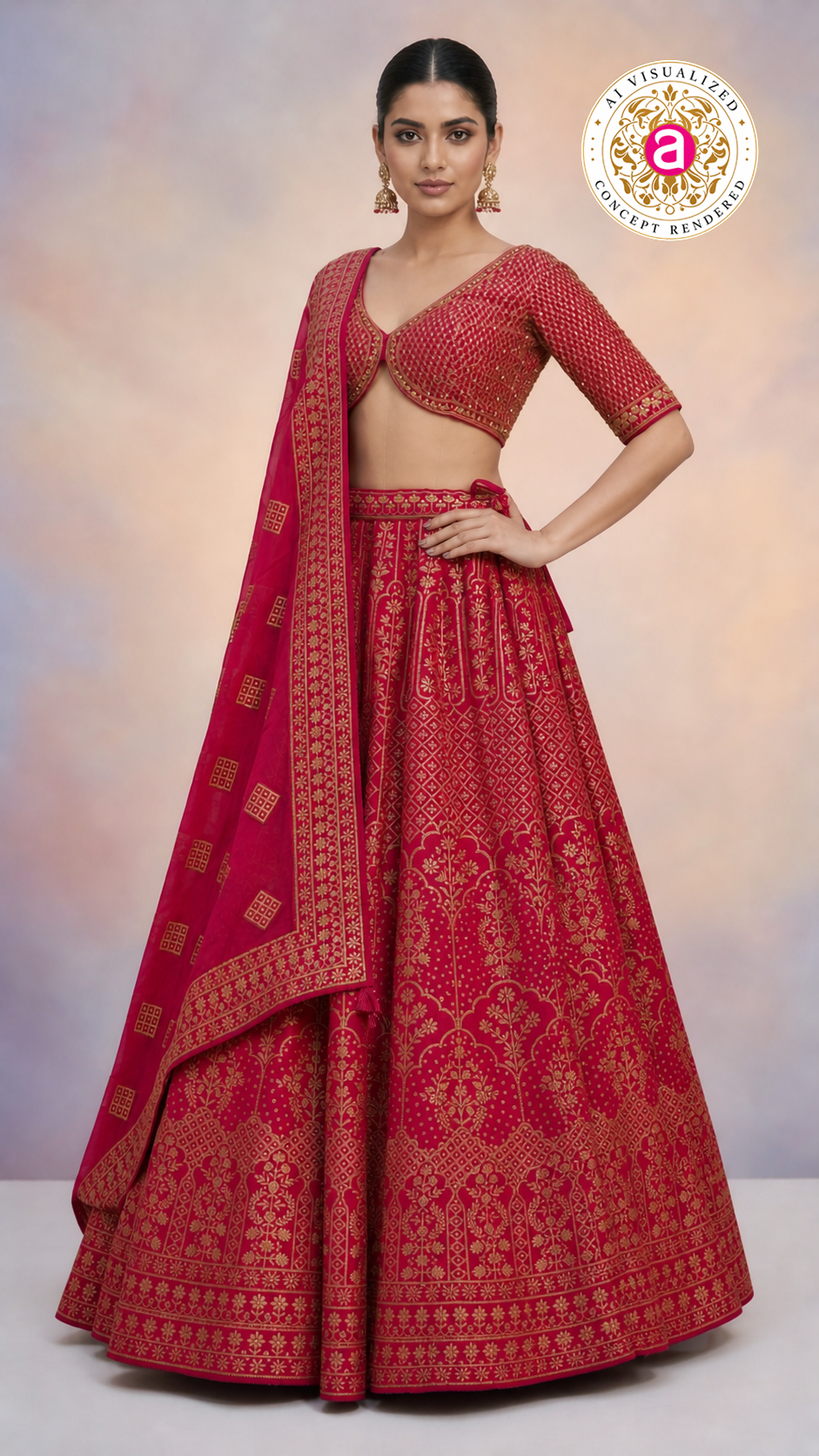 Red & Gold Banarasi Designer Lehenga Choli with Woven Dupatta