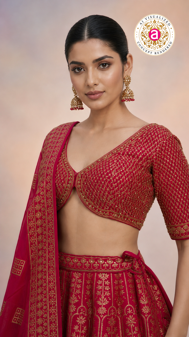 Red & Gold Banarasi Designer Lehenga Choli with Woven Dupatta