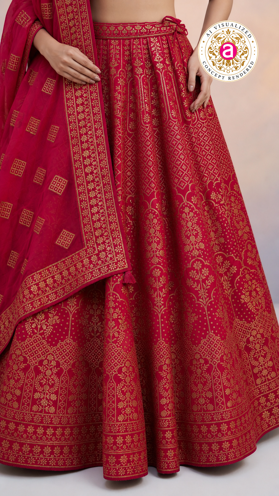 Red & Gold Banarasi Designer Lehenga Choli with Woven Dupatta