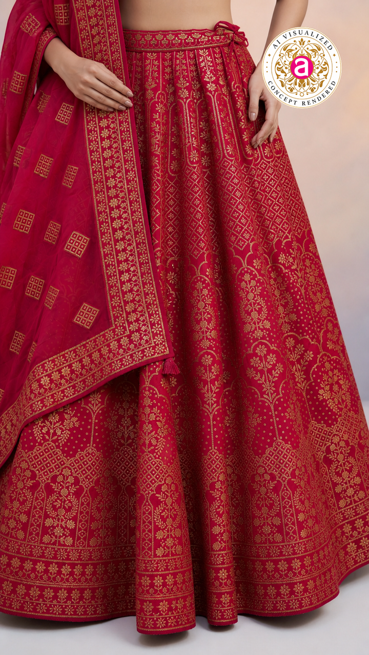 Red & Gold Banarasi Designer Lehenga Choli with Woven Dupatta