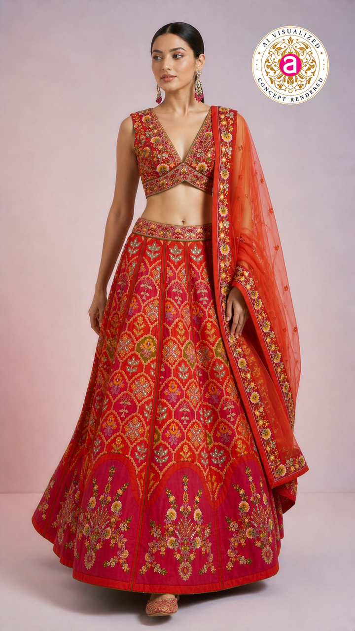 Red Floral Embroidered Designer Lehenga Choli with Organza Dupatta