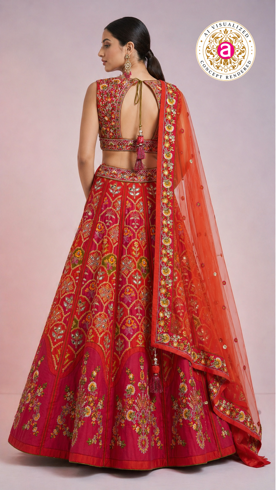 Red Floral Embroidered Designer Lehenga Choli with Organza Dupatta