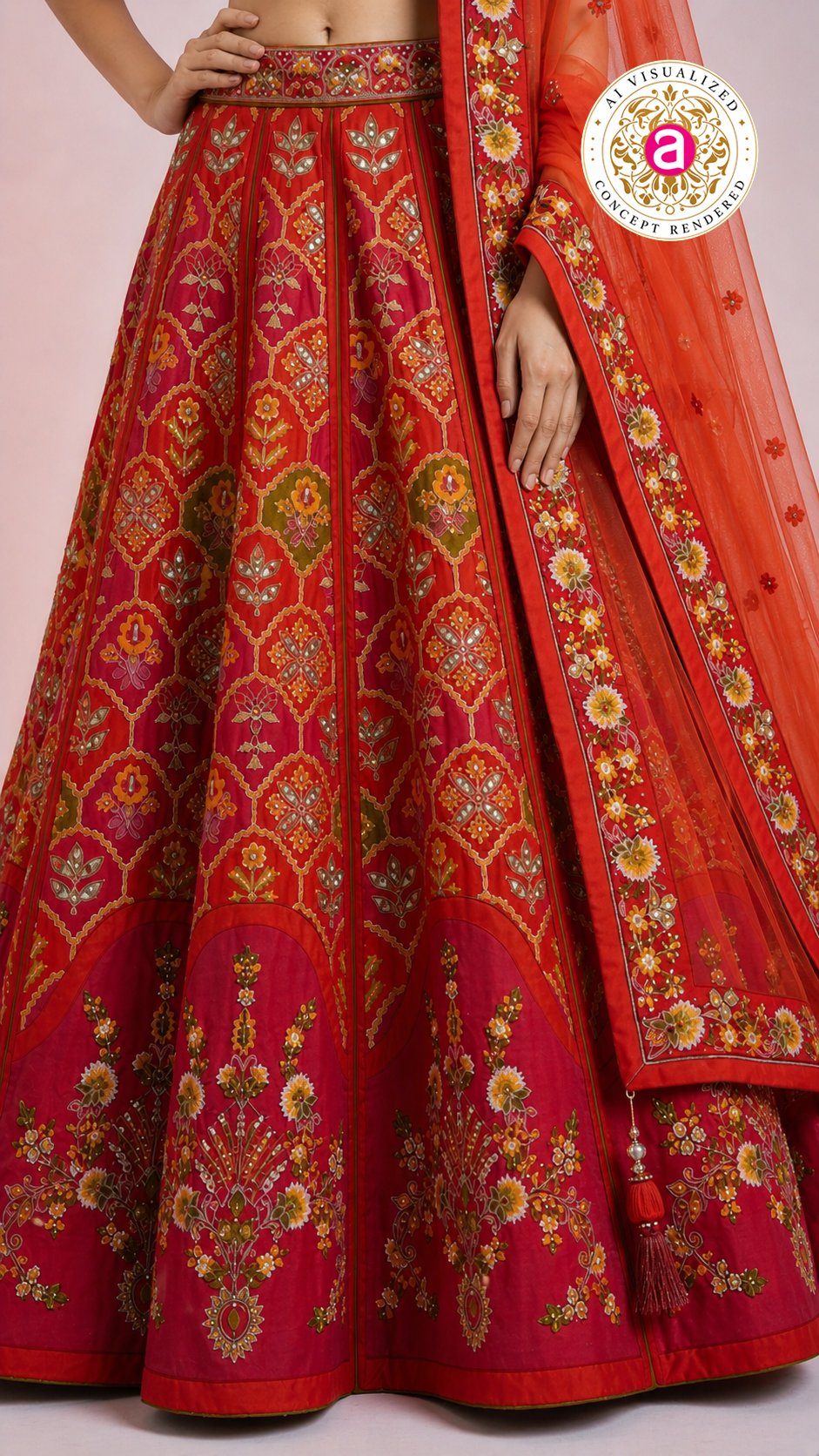 Red Floral Embroidered Designer Lehenga Choli with Organza Dupatta