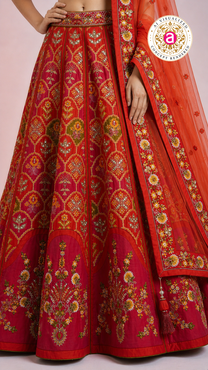 Red Floral Embroidered Designer Lehenga Choli with Organza Dupatta