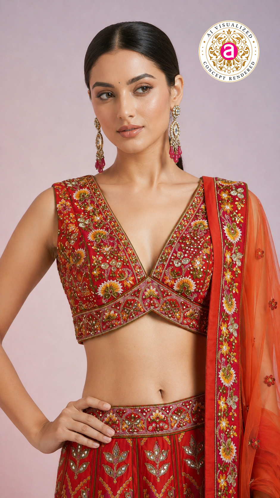 Red Floral Embroidered Designer Lehenga Choli with Organza Dupatta