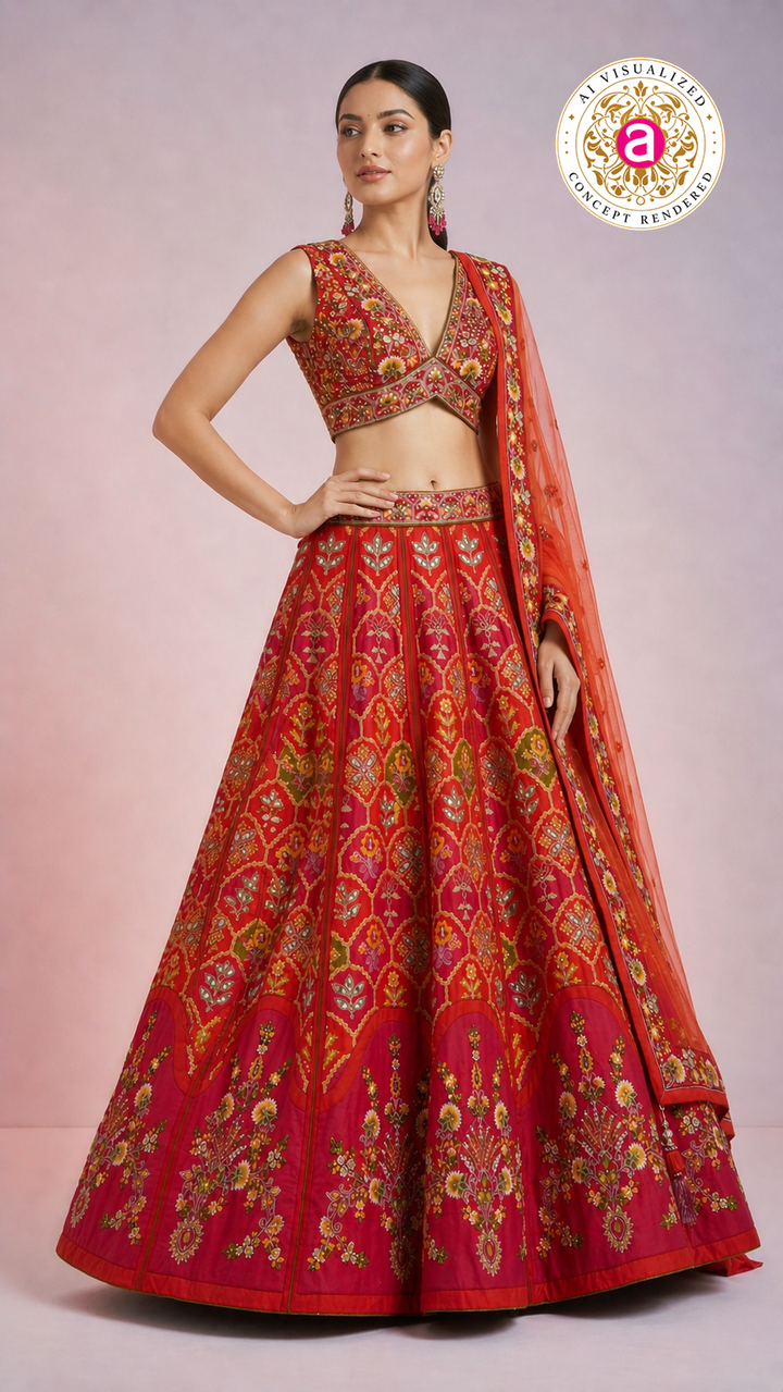 Red Floral Embroidered Designer Lehenga Choli with Organza Dupatta