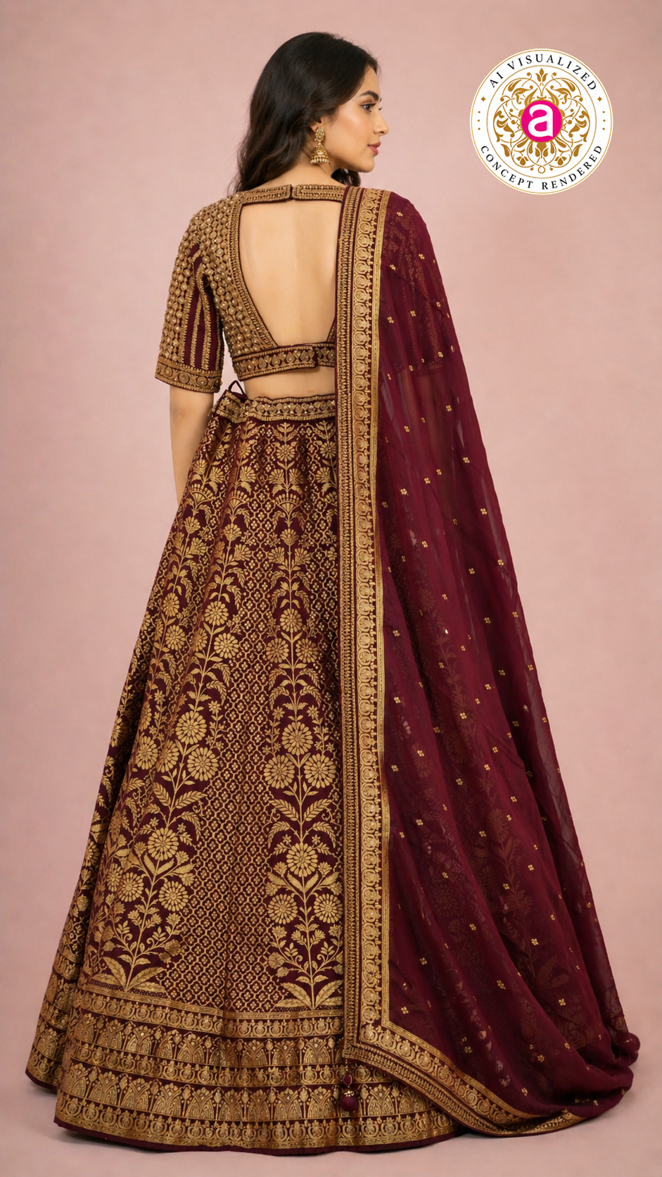 Maroon & Gold Banarasi Designer Lehenga Choli with Woven Dupatta