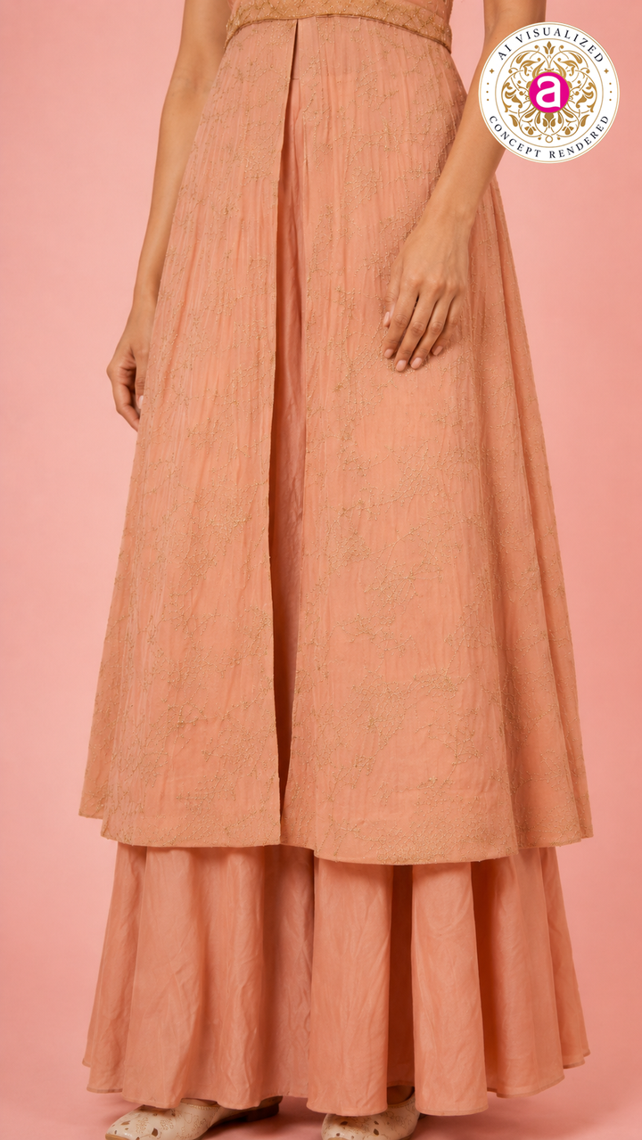 Peach Handwork Anarkali Kurta with Palazzo Set