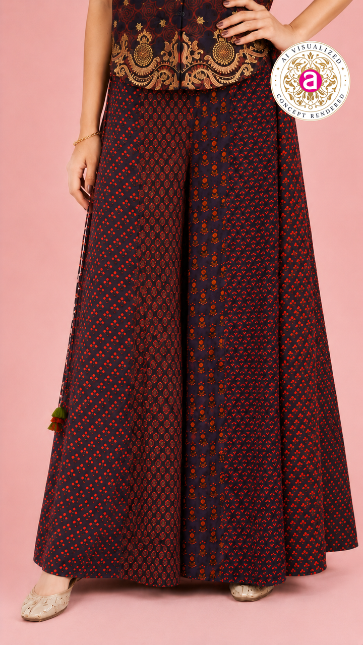 Printed Indo-Western Co-Ord Set with Designer Shirt Top