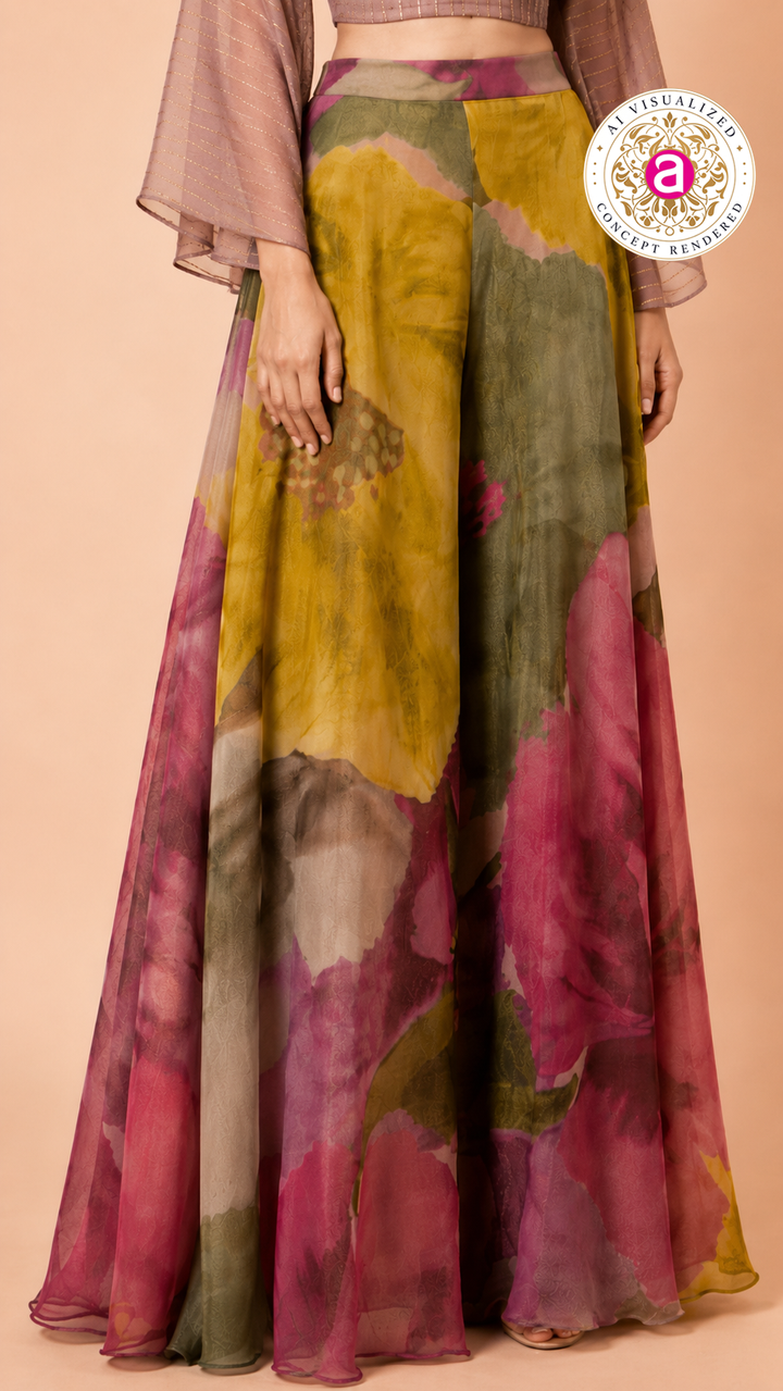 Floral Printed Palazzo Set with Embellished Crop Top