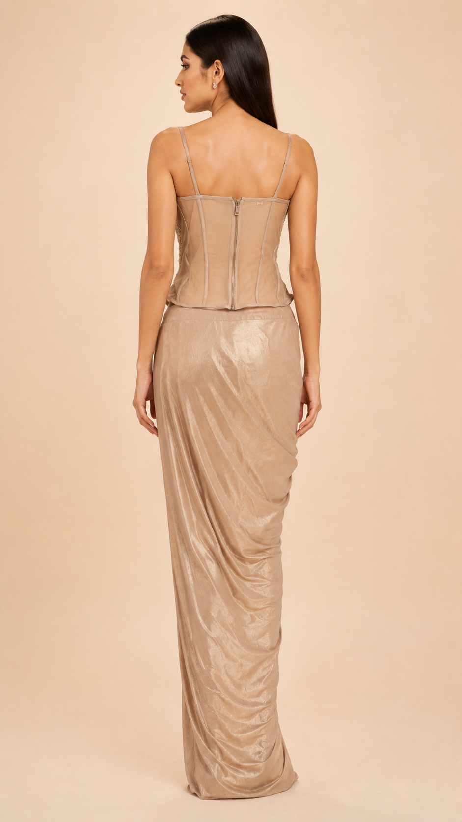 Embellished Corset Top with Draped Skirt Set