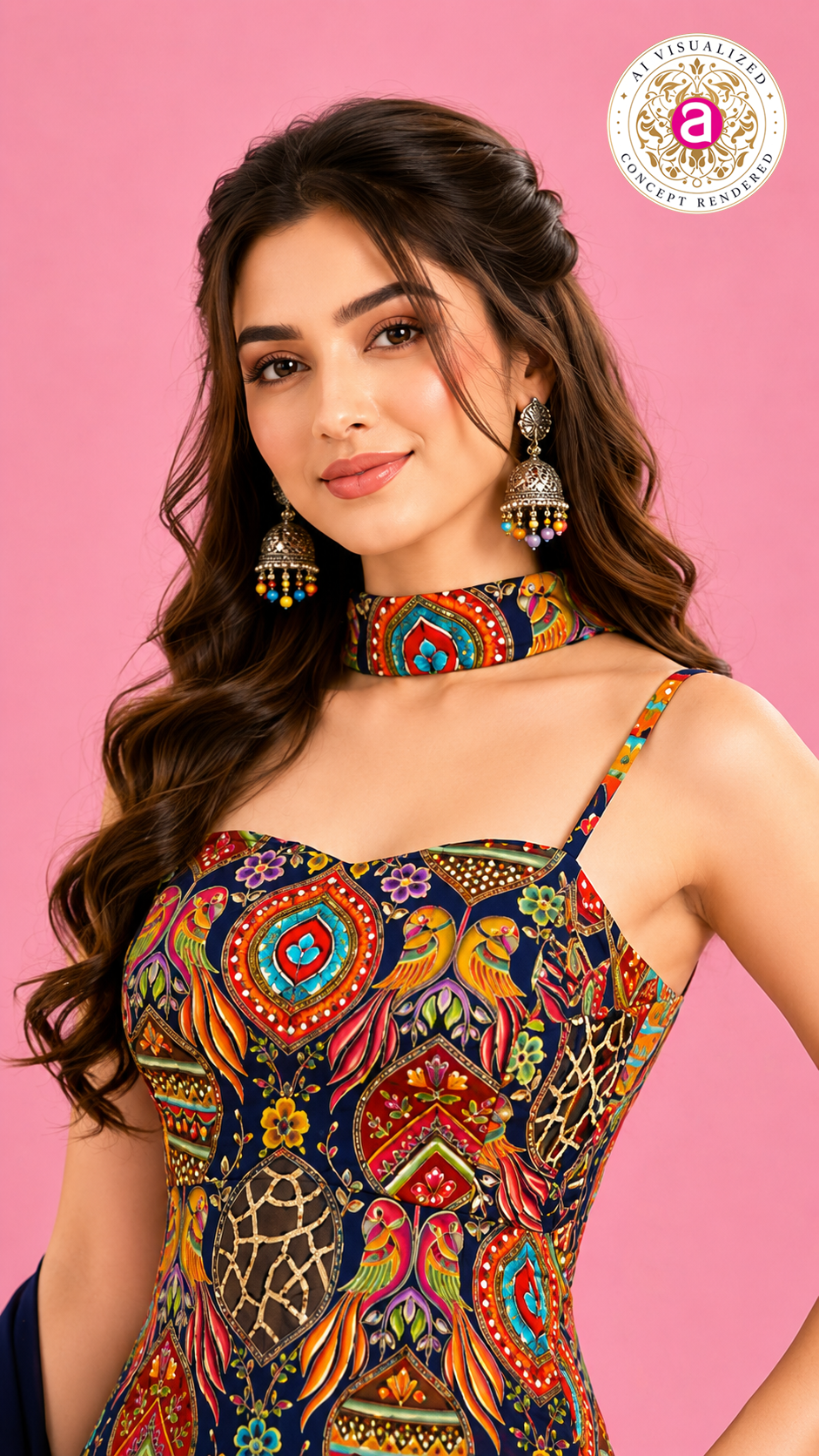 Multicolor Printed Indo-Western Pant Set with Dupatta
