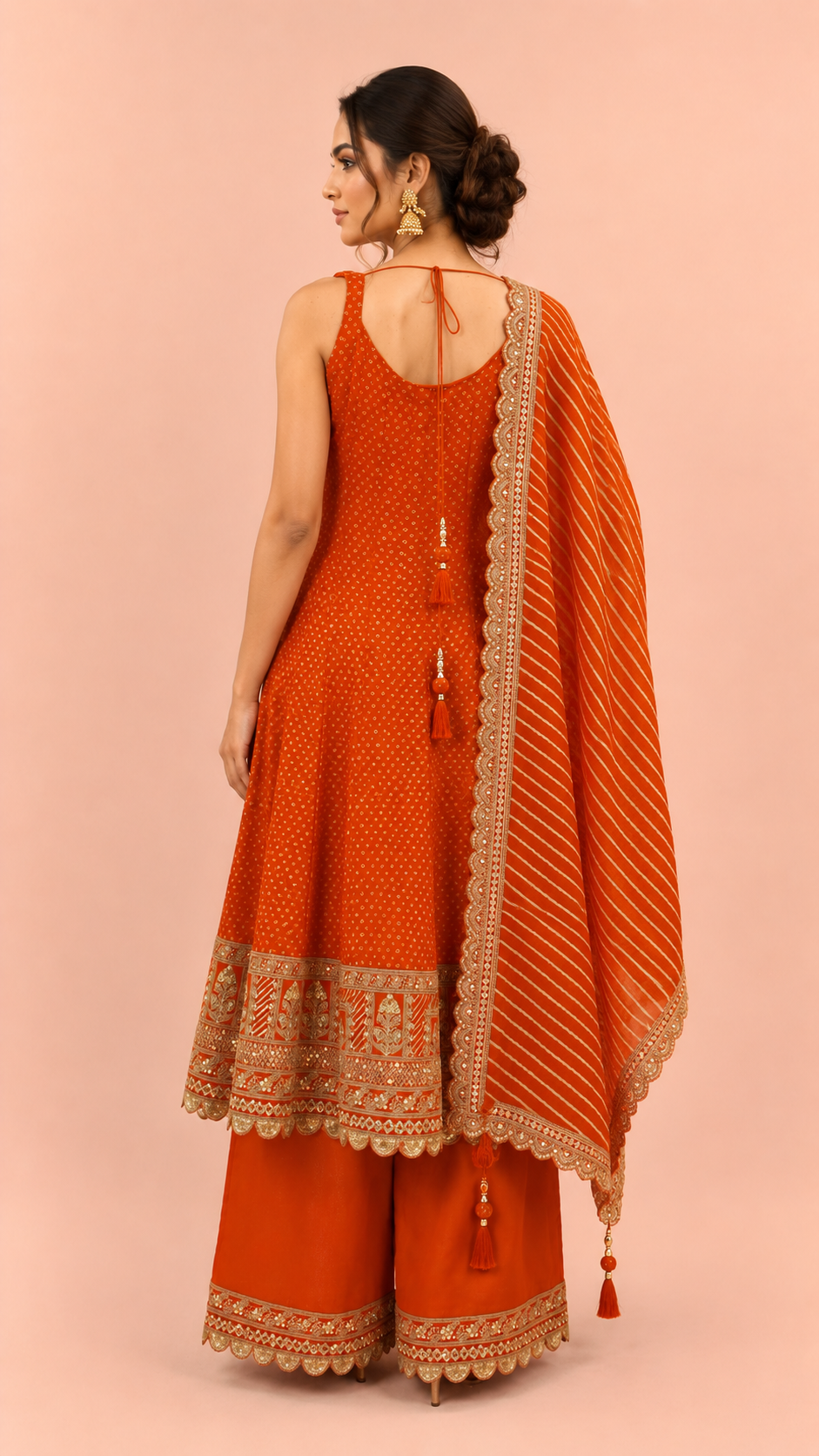 Orange Gotta Patti Work Kurta Palazzo Set with Leheriya Dupatta