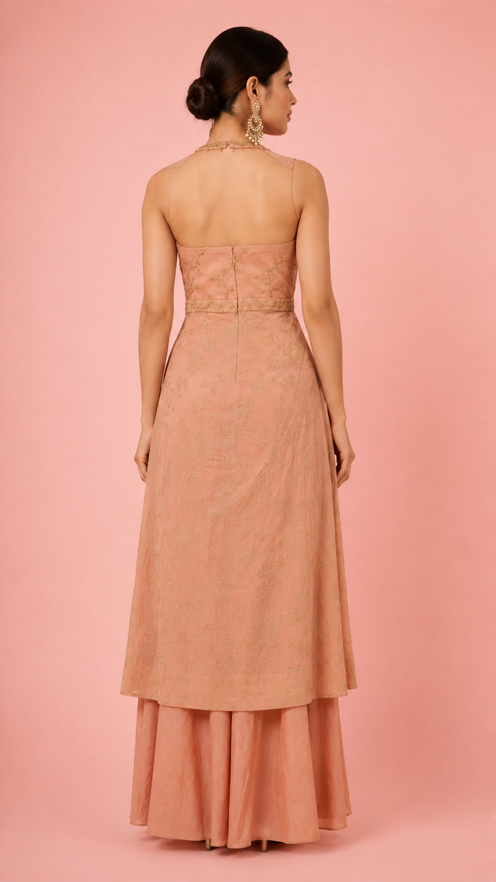 Peach Handwork Anarkali Kurta with Palazzo Set