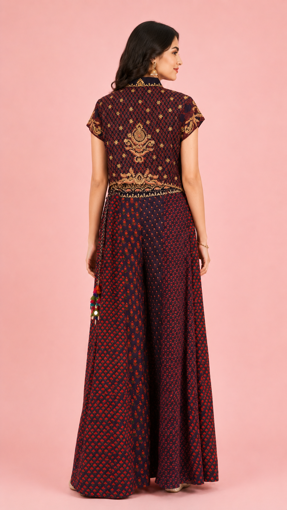 Printed Indo-Western Co-Ord Set with Designer Shirt Top