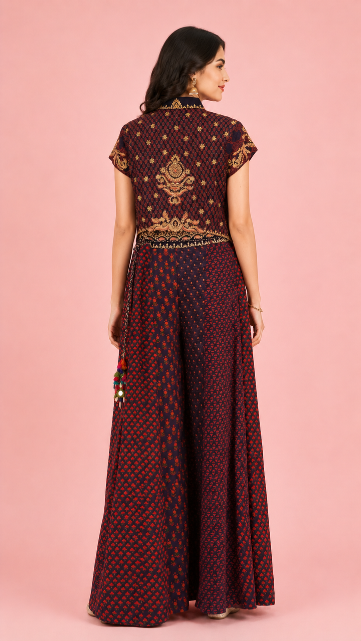 Printed Indo-Western Co-Ord Set with Designer Shirt Top