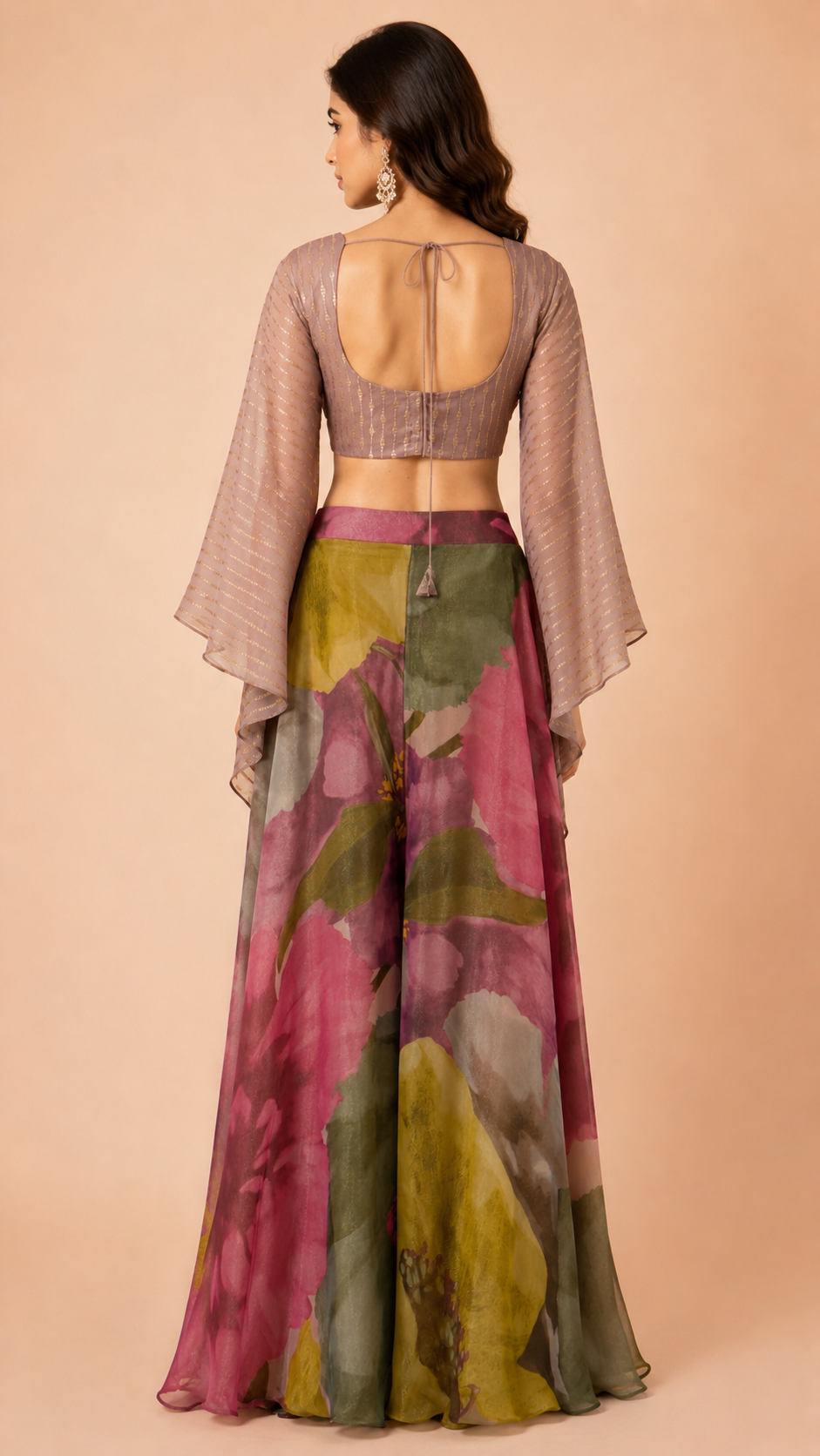 Floral Printed Palazzo Set with Embellished Crop Top