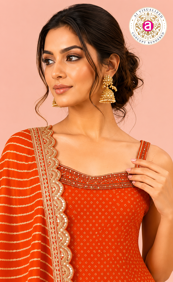 Orange Gotta Patti Work Kurta Palazzo Set with Leheriya Dupatta