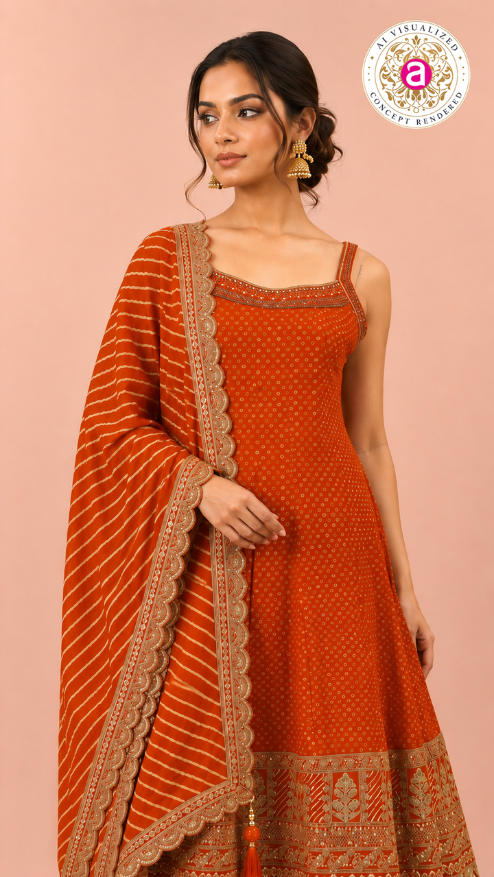 Orange Gotta Patti Work Kurta Palazzo Set with Leheriya Dupatta