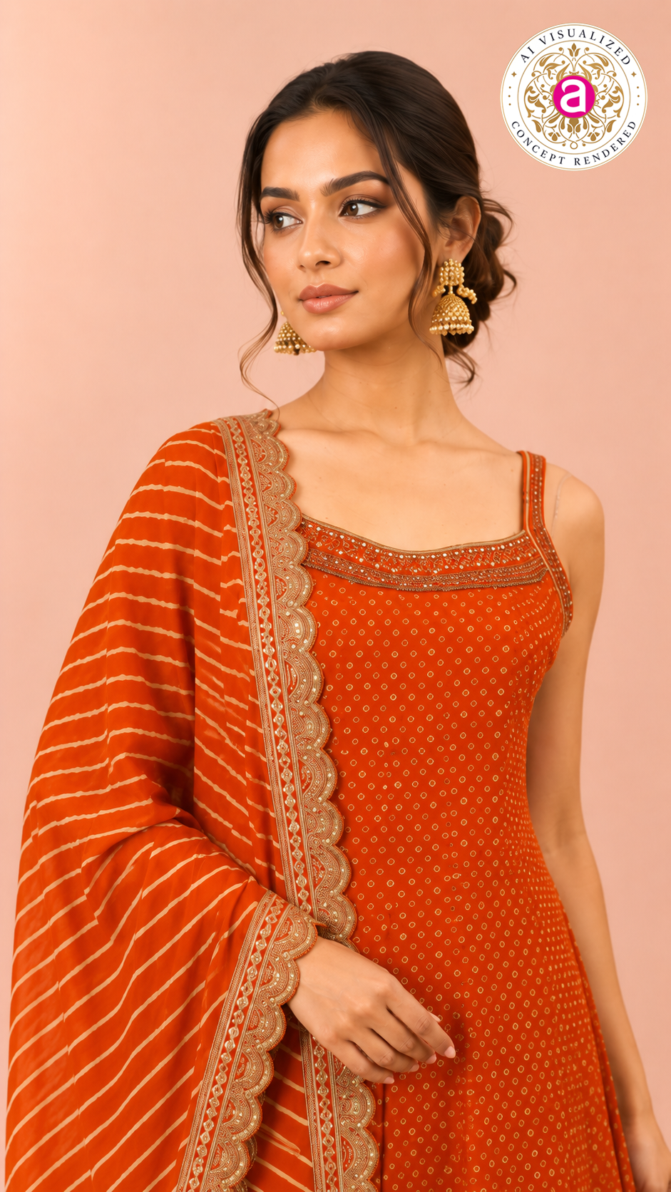 Orange Gotta Patti Work Kurta Palazzo Set with Leheriya Dupatta