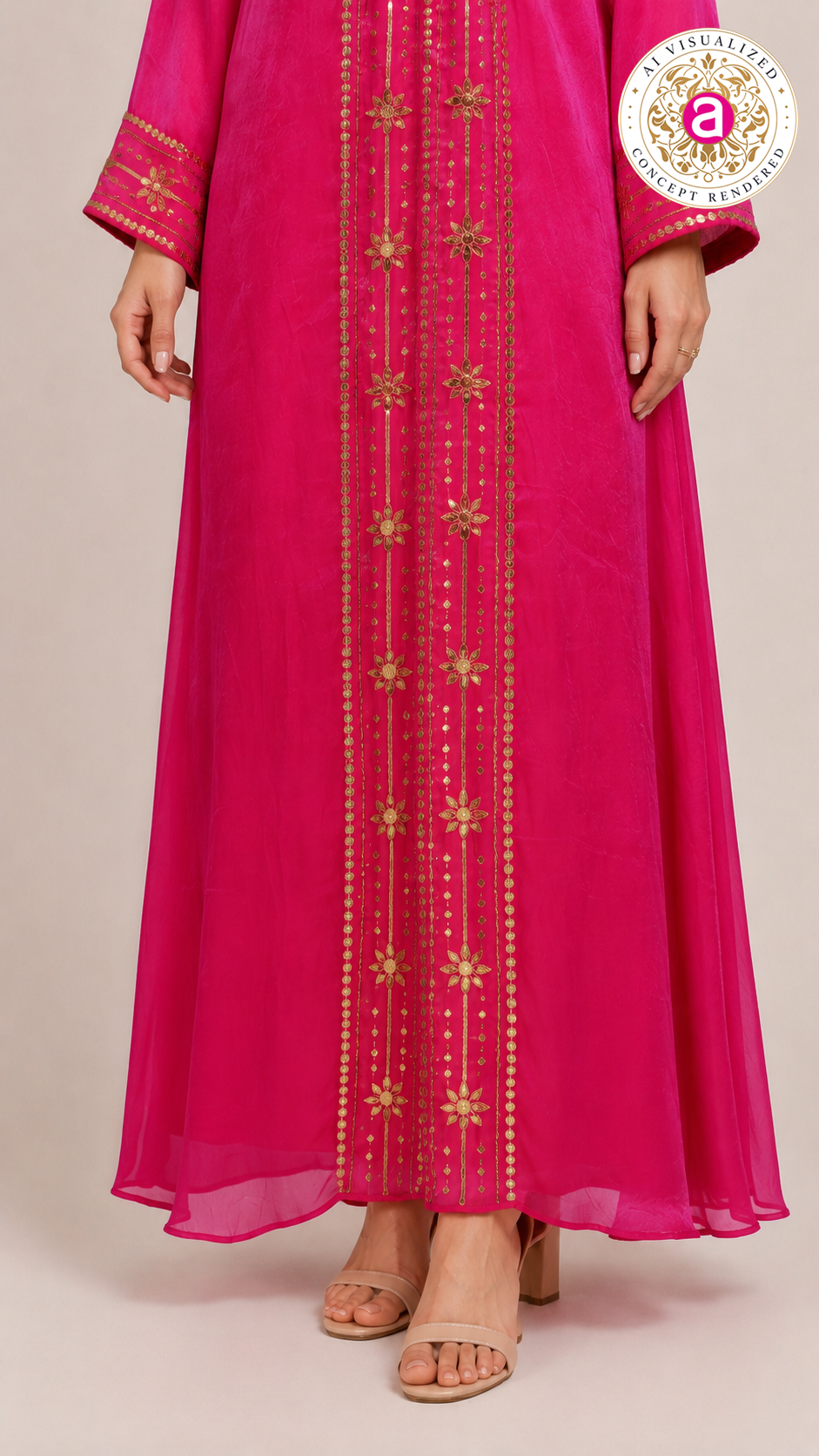Hot Pink Handworked Sequin Embellished Kaftan Dress