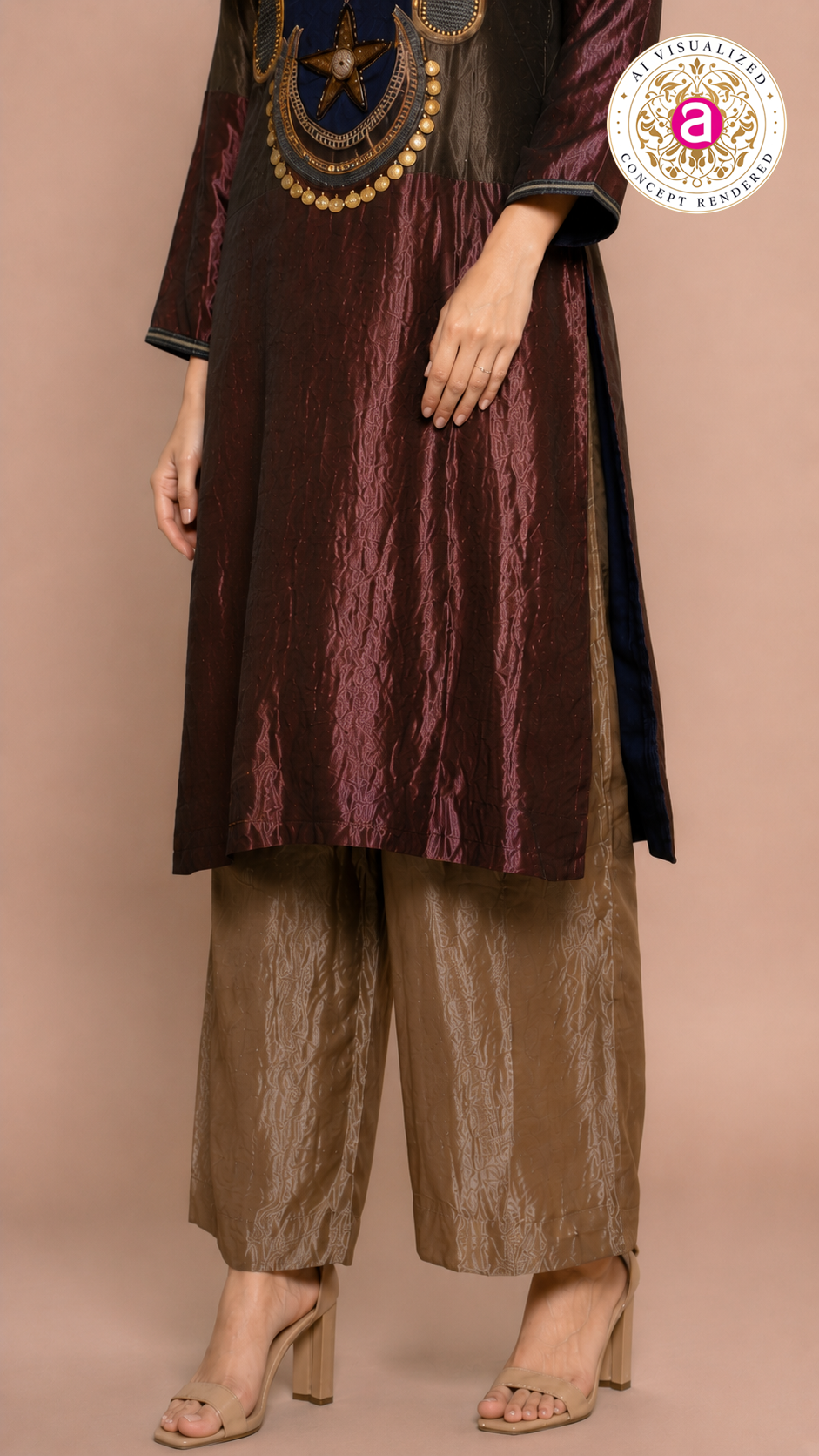 Maroon & Navy Indo-Western Kurta Set with Statement Embellished Yoke