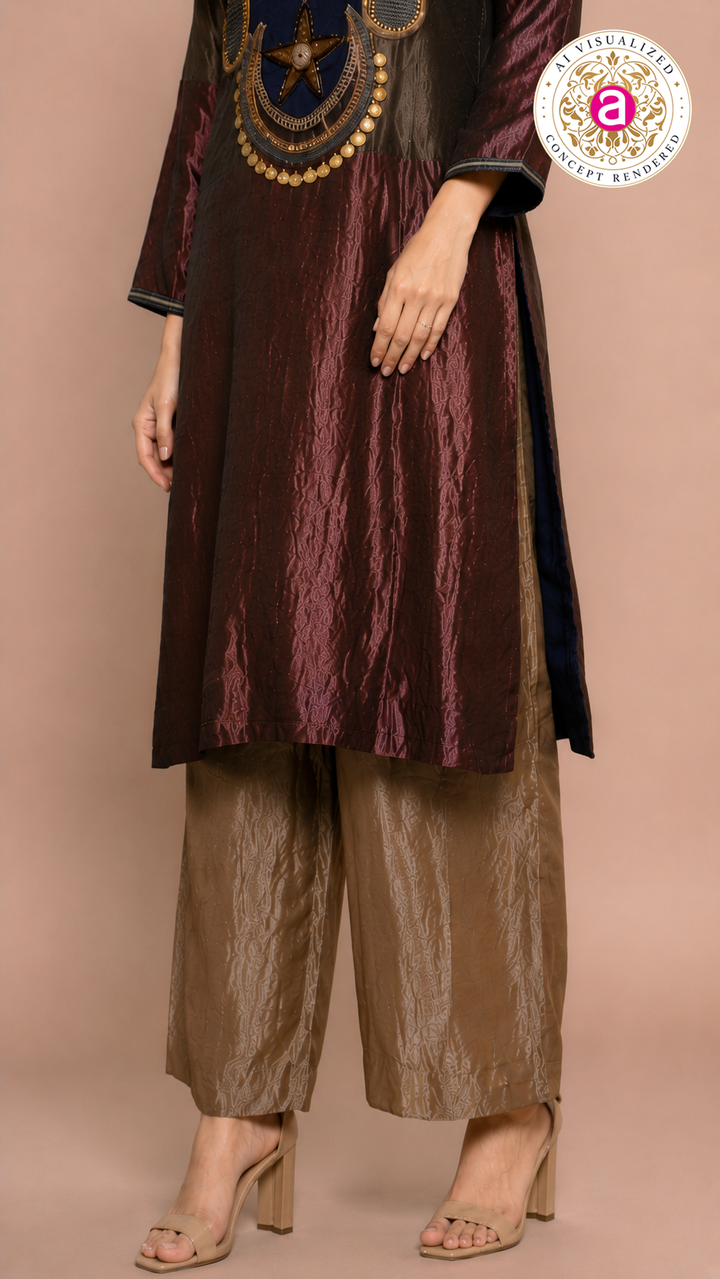 Maroon & Navy Indo-Western Kurta Set with Statement Embellished Yoke