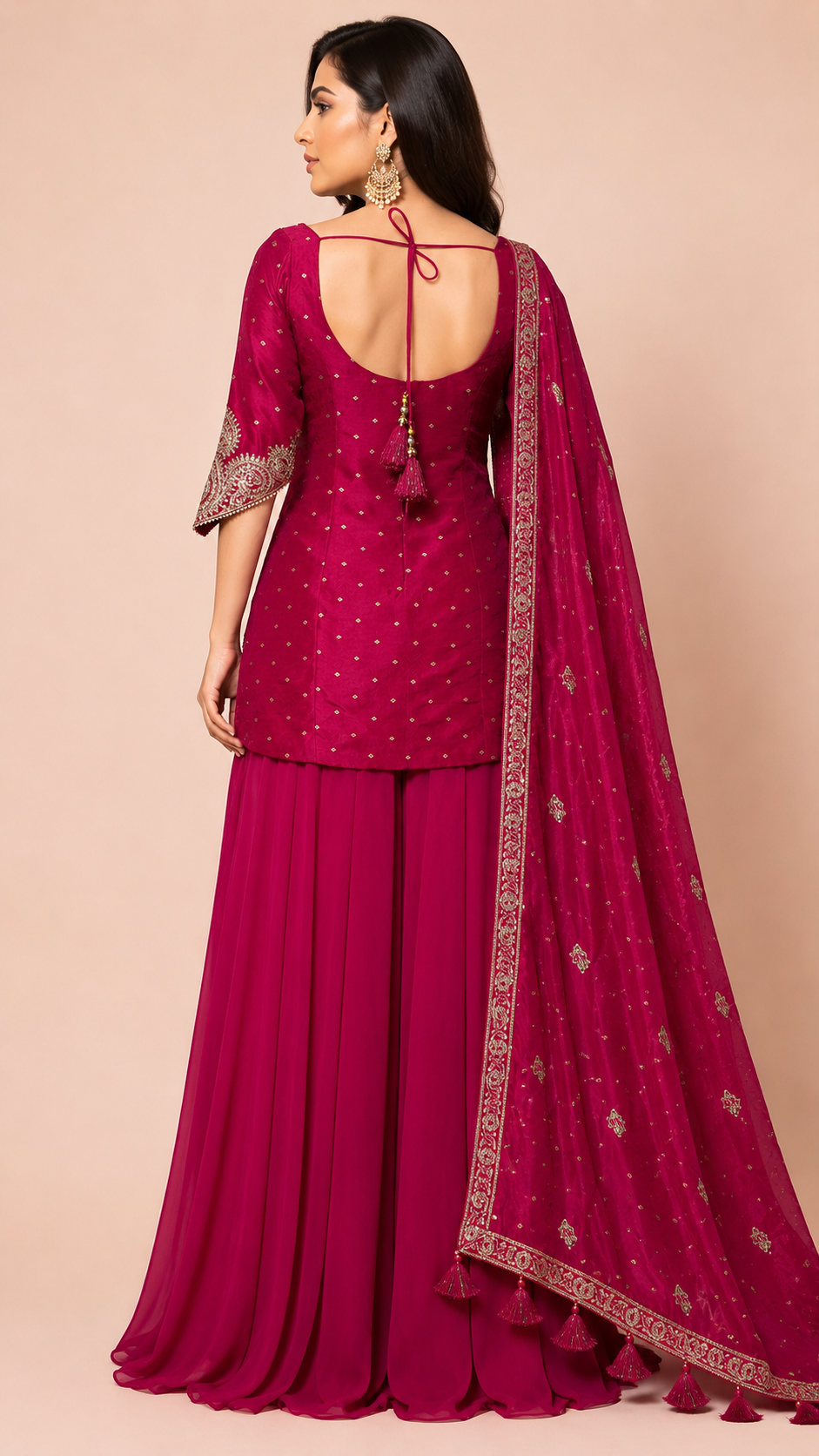 Fuchsia Pink Embroidered Kurta Sharara Set with Dupatta