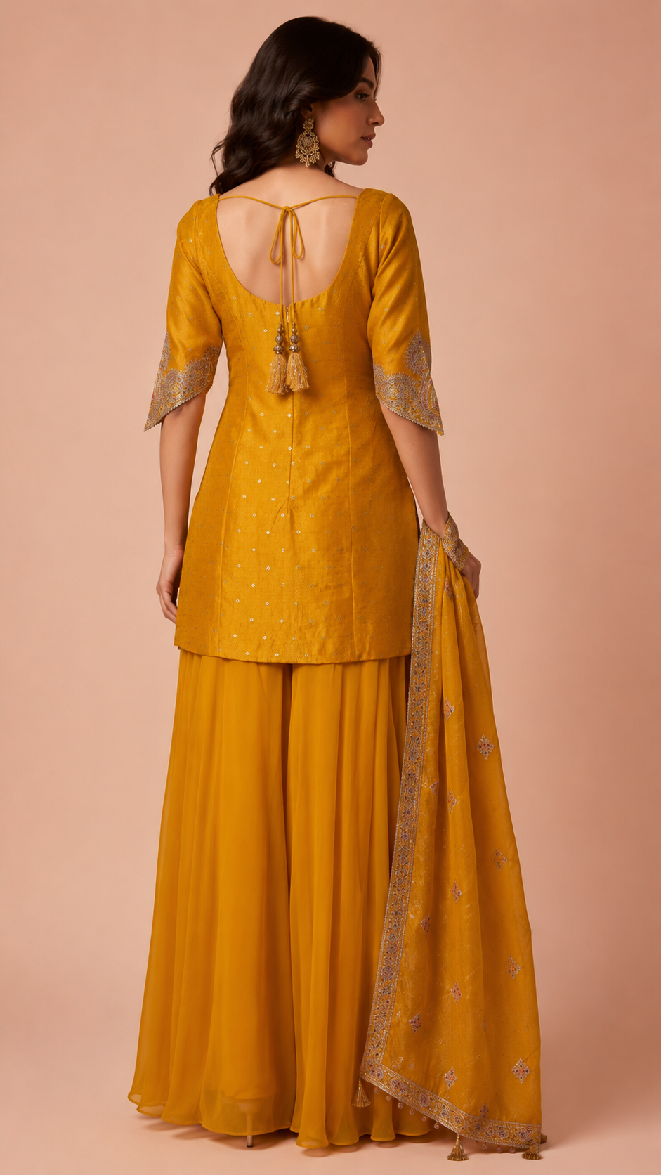 Mustard Yellow Embroidered Sharara Set with Dupatta