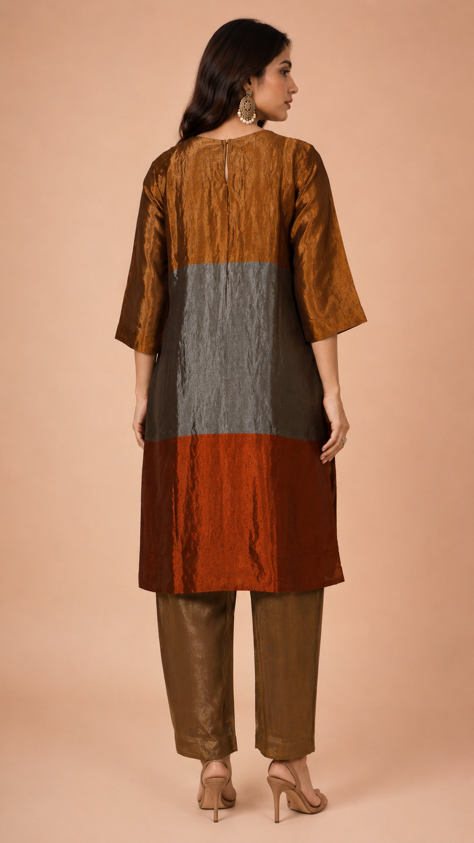 Rust Brown Embroidered Designer Kurta Pant Set