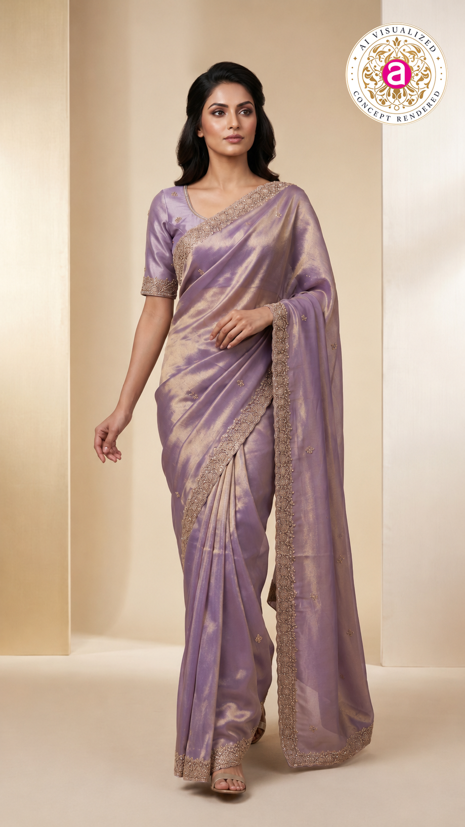 Lavender Embroidered Organza Saree