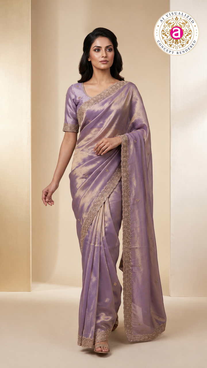 Lavender Embroidered Organza Saree