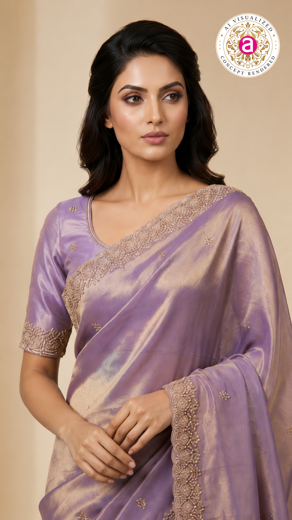 Lavender Embroidered Organza Saree