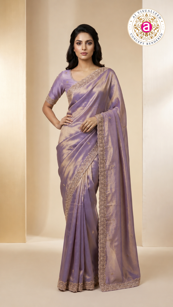 Lavender Embroidered Organza Saree